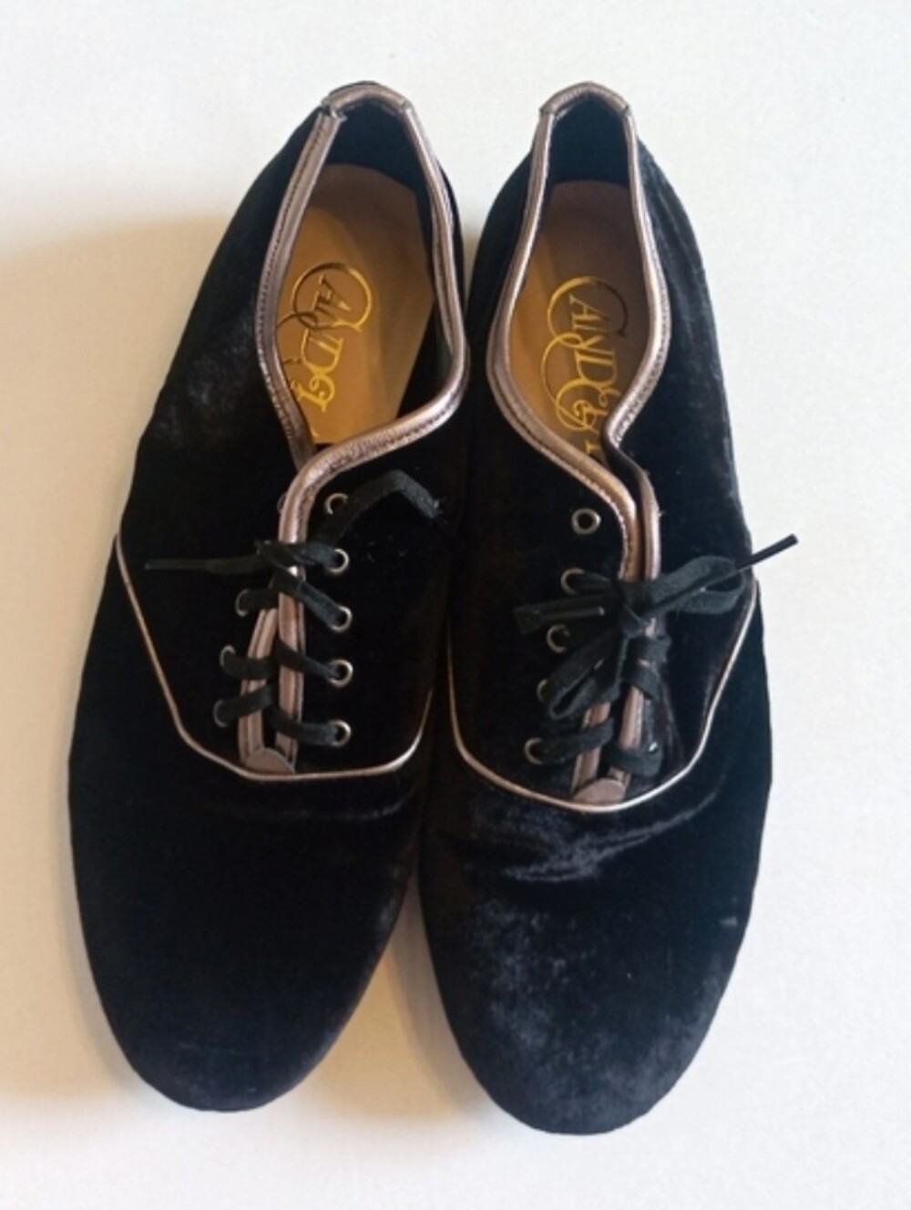 Candela black velvet with silver piping oxfords